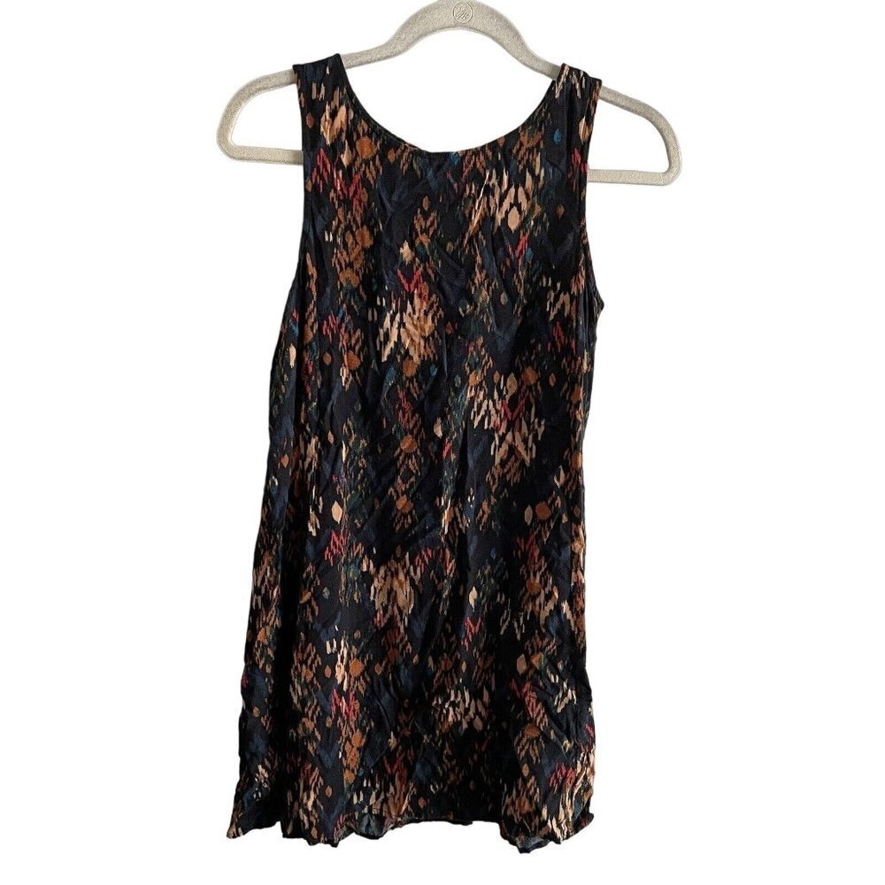 beachlunchlounge Women XS Black Printed Boho Lightweight Sleeveless Shift Dress